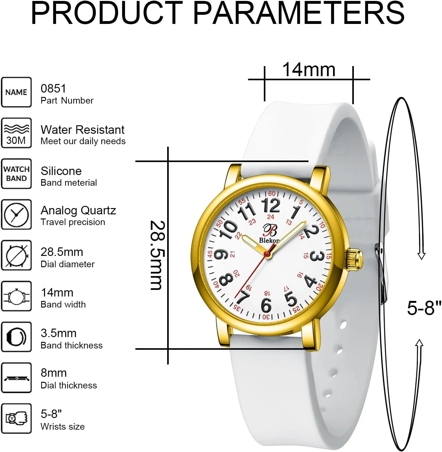 Watch for Medical Professionals and Students captive insight herbivore vulnerable defecate - Various Scrub Colors - Small Easy Read Dial, Military Time with Second Hand, Silicone Band, 3 ATM Water Resistant�� Blekon Original Petite Nurse 