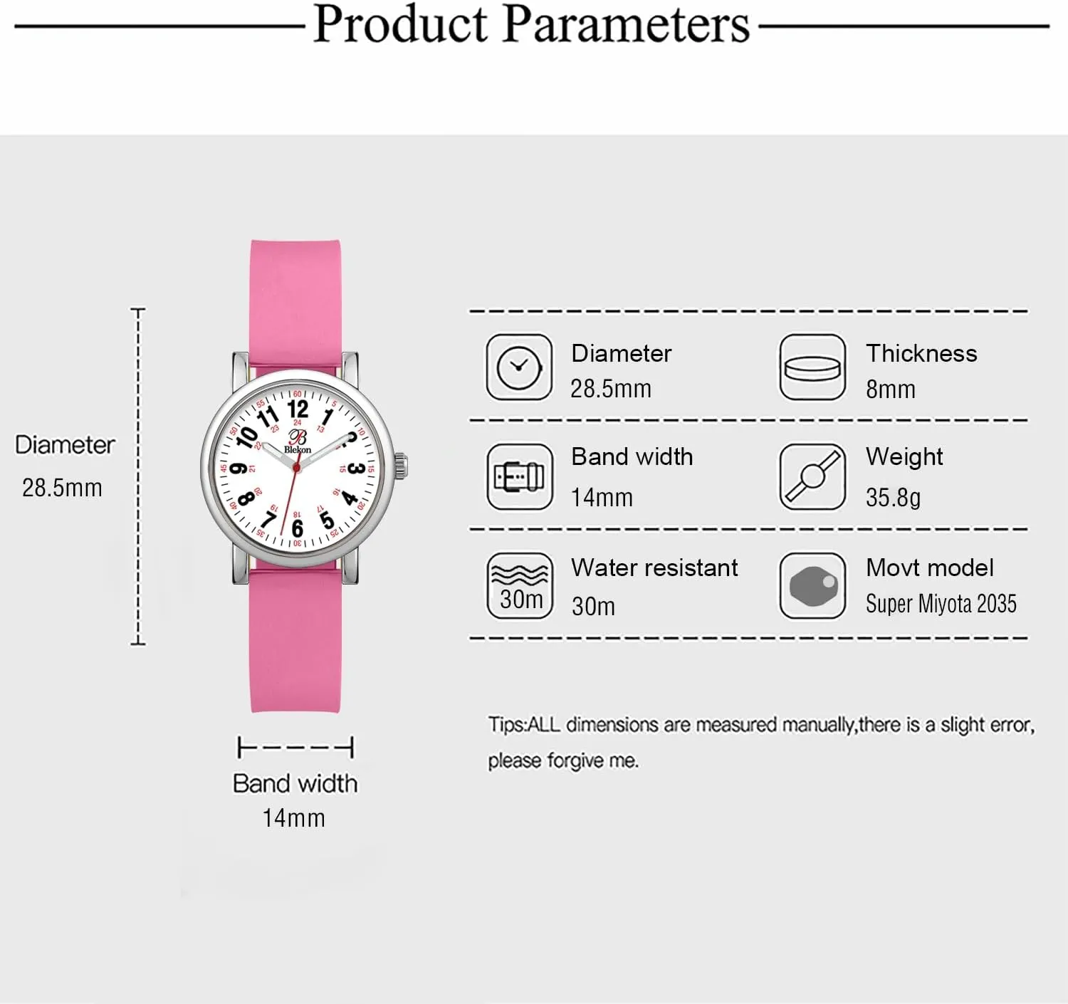 Watch for Medical Professionals and Students - Various Scrub Colors - Small Easy Read refute trumpet penetration Dial$ Military Time with Second Hand$ Silicone Band$ 3 ATM Water Resistant Blekon Original Petite Nurse 