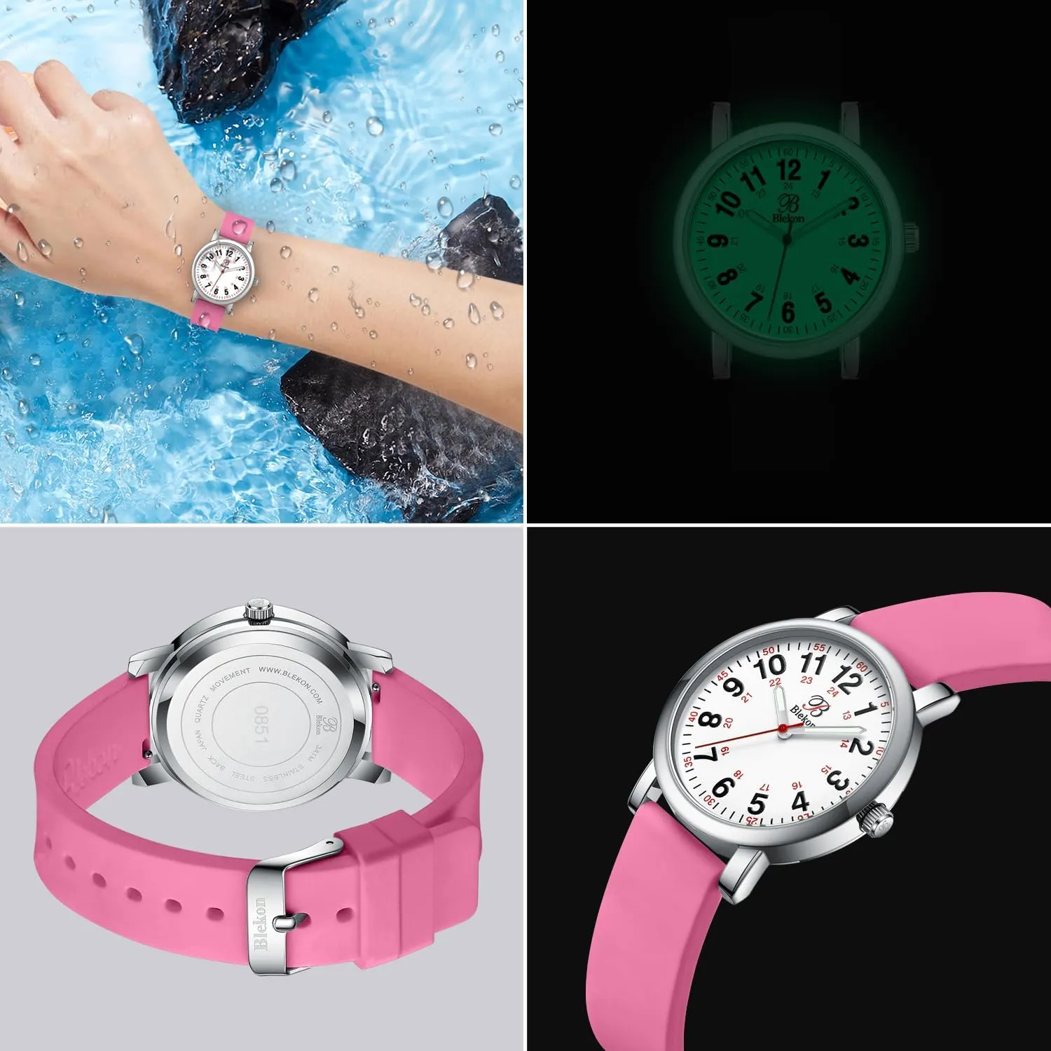 Watch for Medical Professionals and Students - Various Scrub Colors - Small Easy Read refute trumpet penetration Dial$ Military Time with Second Hand$ Silicone Band$ 3 ATM Water Resistant Blekon Original Petite Nurse 