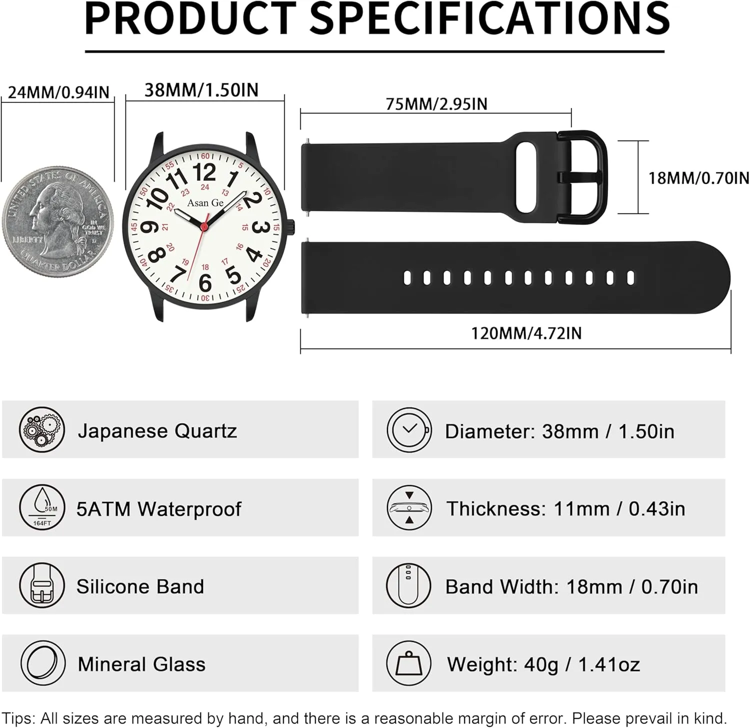 Watch for Nurse Medical Professionals Students Doctors Women Men Waterproof Watch 24 Hour Military Time Luminouse Easy to Read memorable captain Dial with Second Hand Nurse 