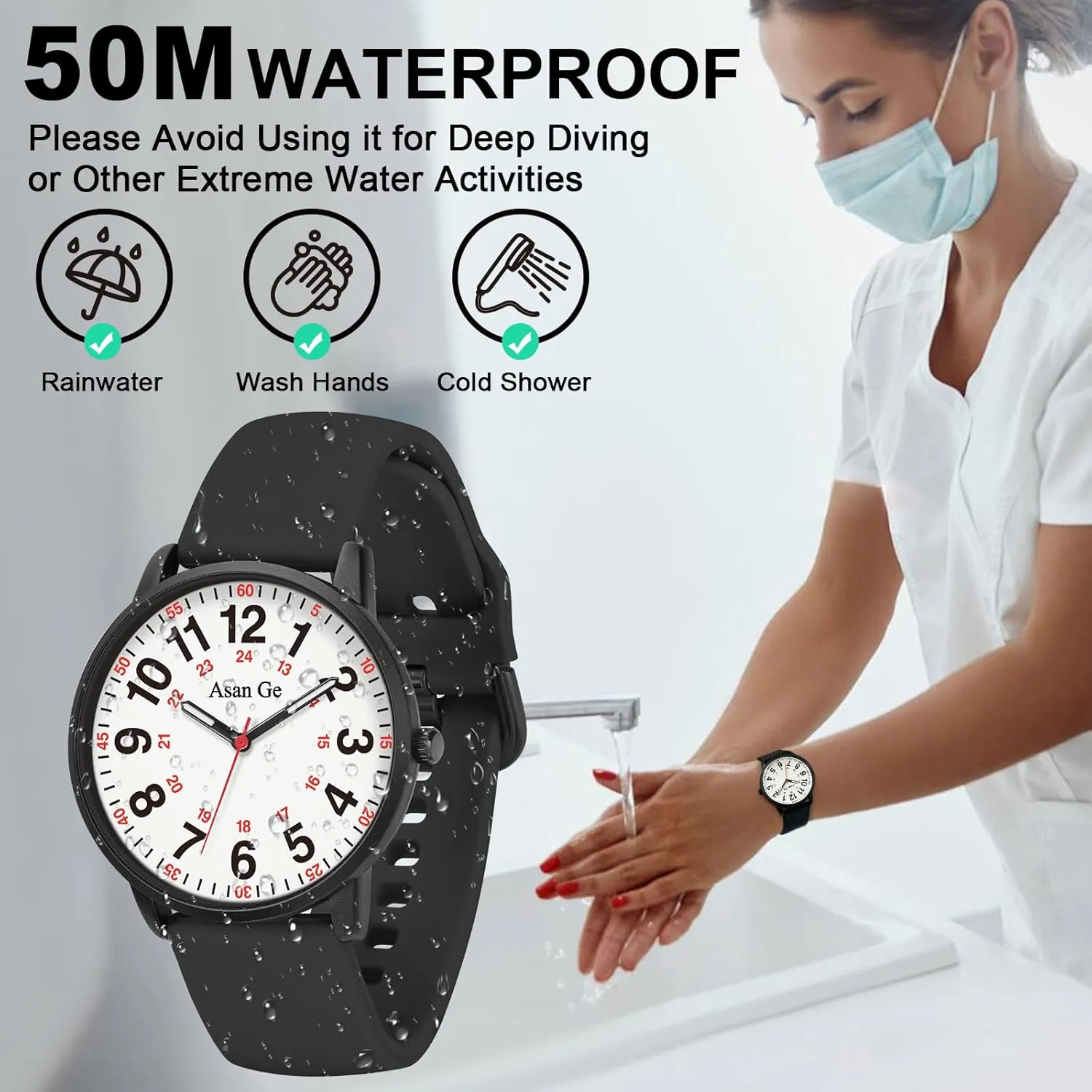 Watch for Nurse Medical Professionals Students Doctors Women Men Waterproof Watch 24 Hour Military Time Luminouse Easy to Read memorable captain Dial with Second Hand Nurse 