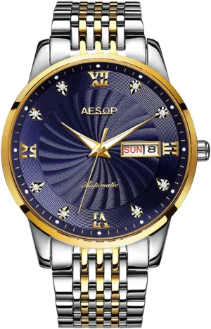 Watch pasture Crystal Roman Dial Gold Silver Stainless Steel Two Tone Watch Men Self Winding Mechanical Automatic 