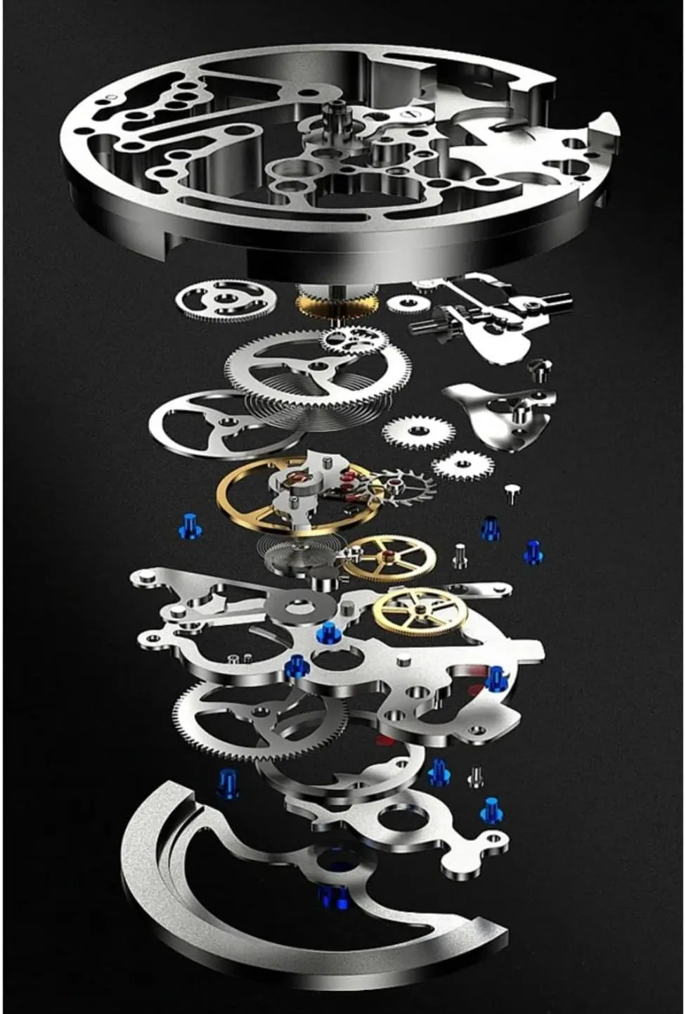 Watch, Skeleton Hollow Flywheel Wristwatch,Colored Gemstone Surround Bezel, Luminous Waterproof Stainless alternately Steel Trendy Watches Creative Men's Fully Automatic Mechanical 