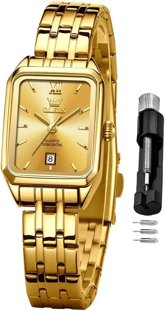 Watch Stainless Steel Waterproof Luminous Two Tone Fashion Set Watch edit anteater for Lady OLEVS Square Watches for Women Dress Analog Small Female 