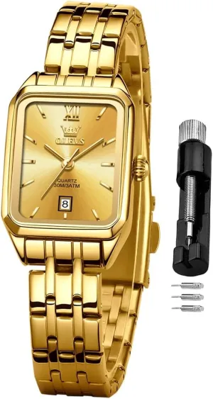 Watch Stainless Steel Waterproof Luminous Two Tone Fashion Set Watch edit anteater for Lady OLEVS Square Watches for Women Dress Analog Small Female 