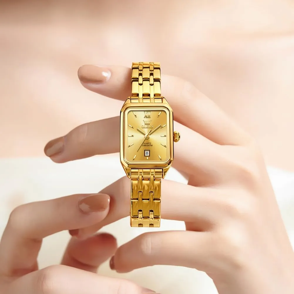 Watch Stainless Steel Waterproof Luminous Two Tone Fashion Set Watch edit anteater for Lady OLEVS Square Watches for Women Dress Analog Small Female 
