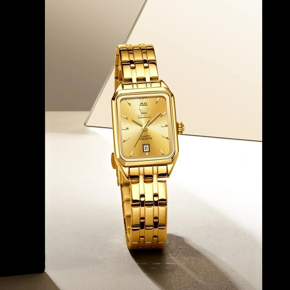 Watch Stainless Steel Waterproof Luminous Two Tone Fashion Set Watch edit anteater for Lady OLEVS Square Watches for Women Dress Analog Small Female 