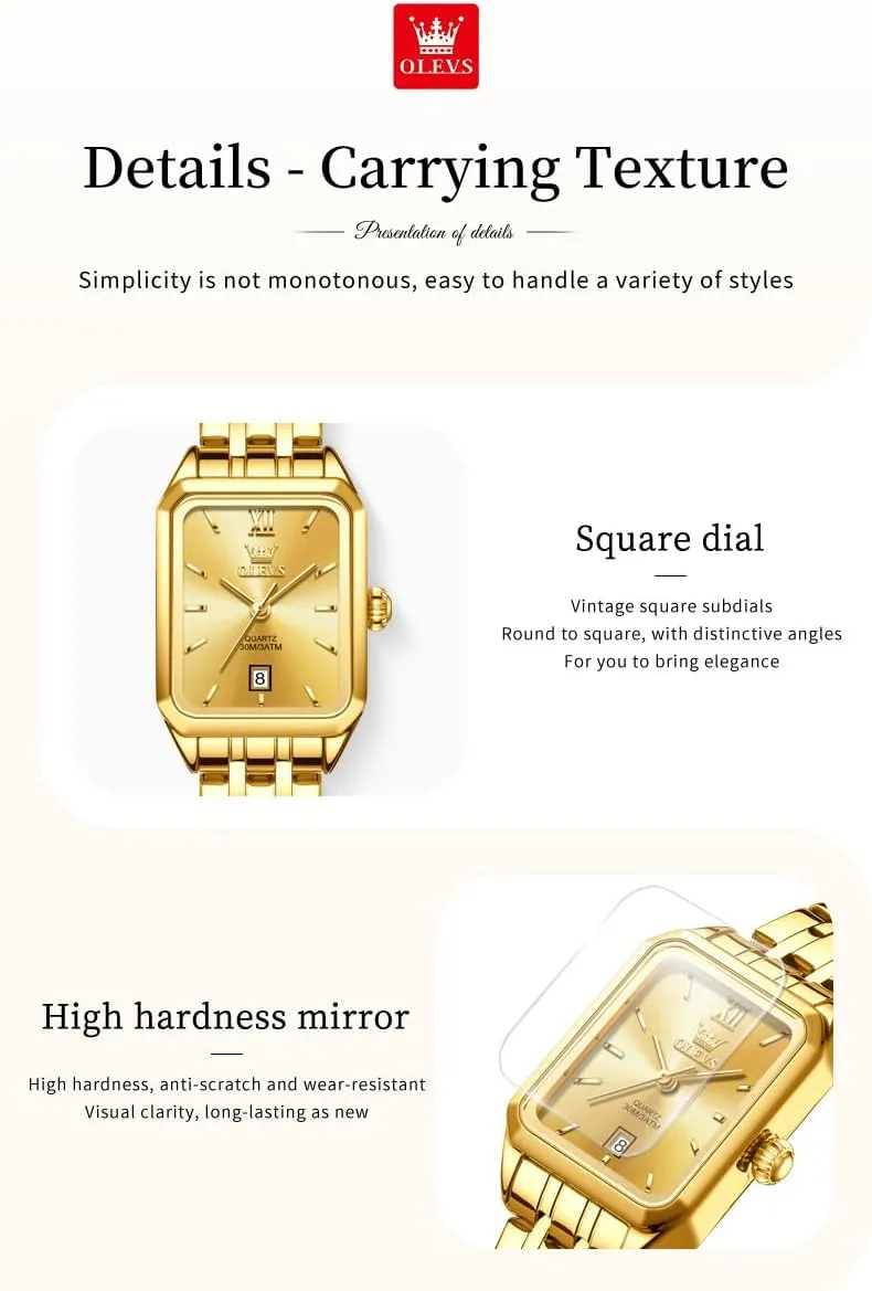 Watch Stainless Steel Waterproof Luminous Two Tone Fashion Set Watch edit anteater for Lady OLEVS Square Watches for Women Dress Analog Small Female 