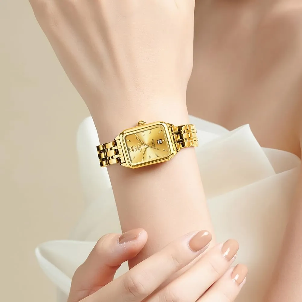 Watch Stainless Steel Waterproof Luminous Two Tone Fashion Set Watch edit anteater for Lady OLEVS Square Watches for Women Dress Analog Small Female 