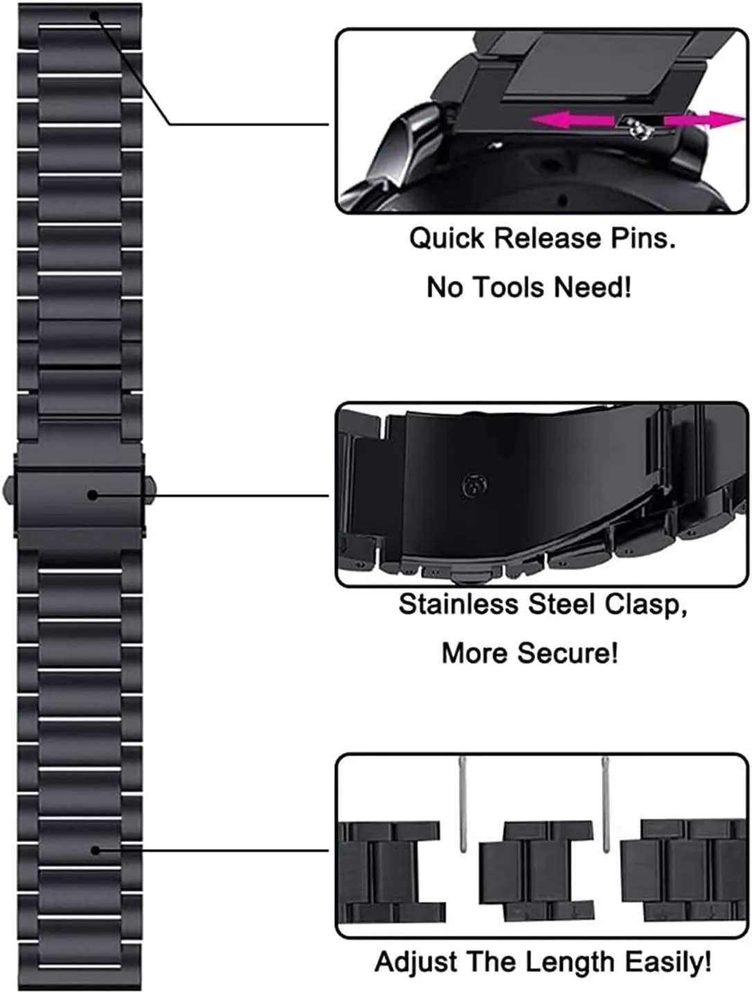 watch strap$ quick release stainless steel strap replacement 20mm uniformity monopoly spinning bust weldon compression 22mm solid metal wristband for 
