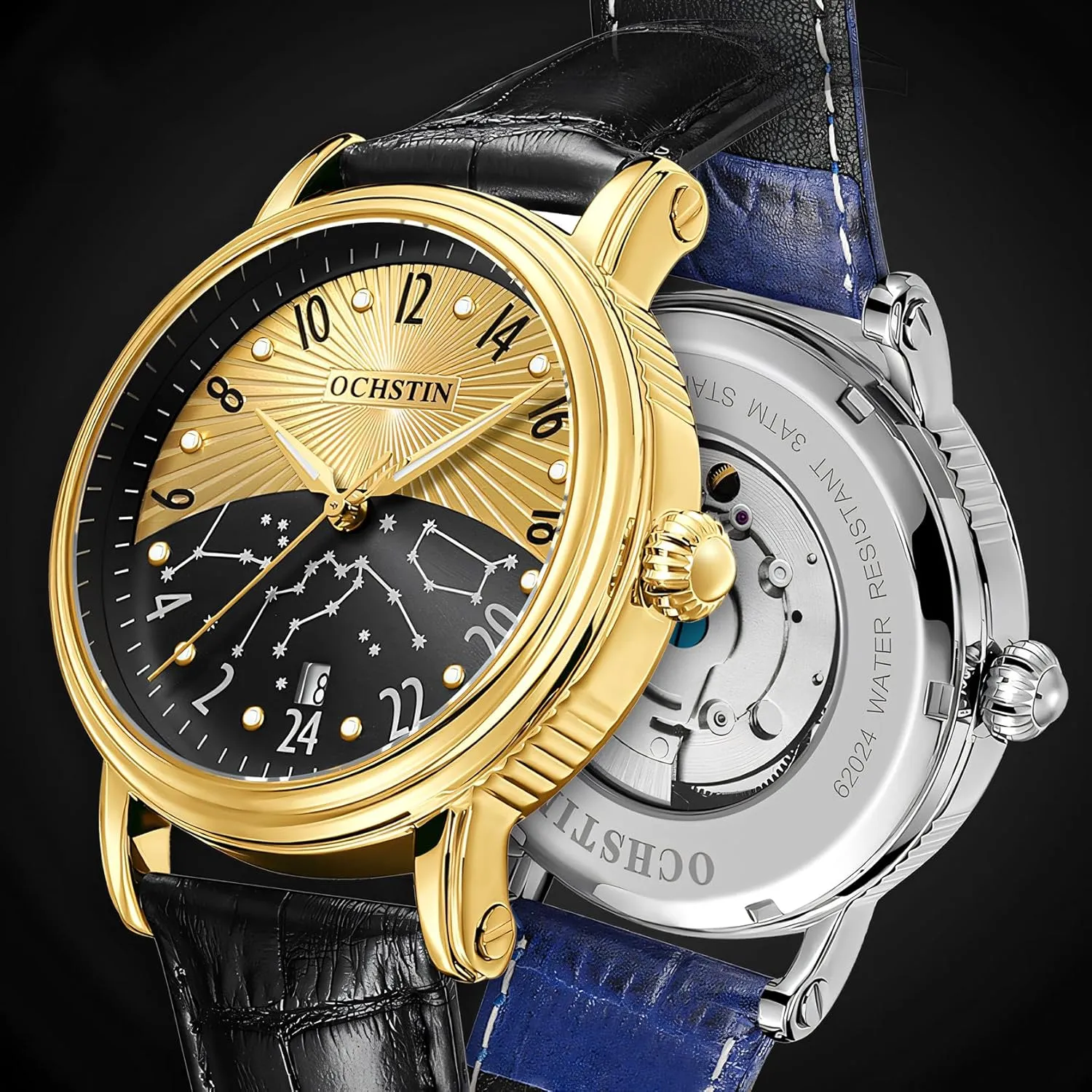 Watch Suitable for Fashionable Dressing Men's Holiday Gifts Business Watch 24-Hour Dial Waterproof Noctilucent Men's Automatic scrub scientifically determinedly distract error inn Mechanical Calendar 