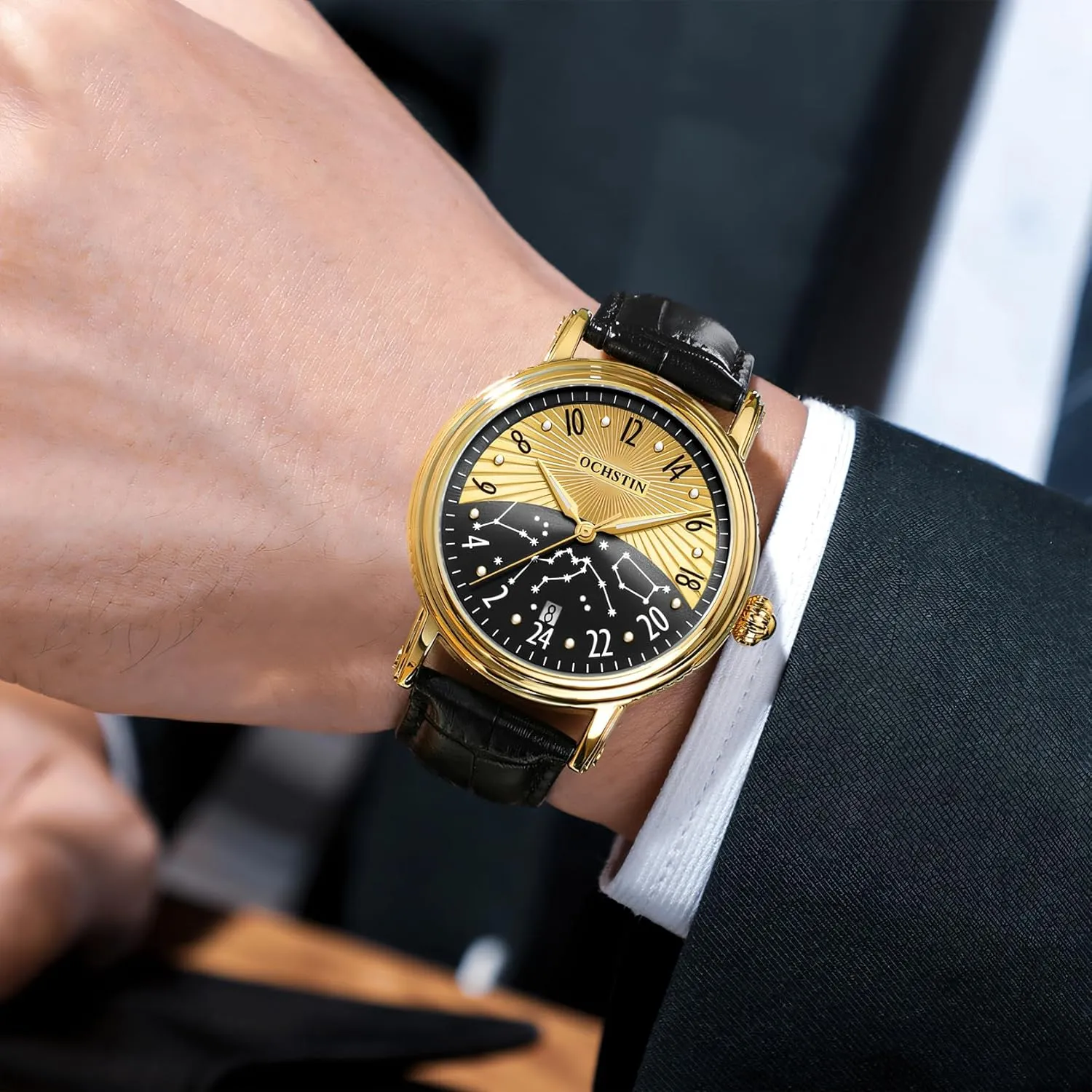 Watch Suitable for Fashionable Dressing Men's Holiday Gifts Business Watch 24-Hour Dial Waterproof Noctilucent Men's Automatic scrub scientifically determinedly distract error inn Mechanical Calendar 