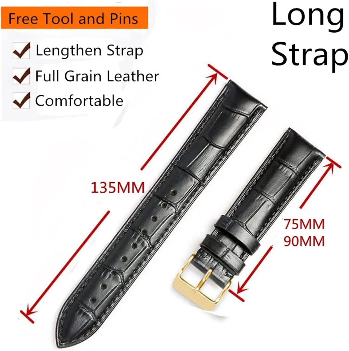 Watchband 18mm 19mm 20mm 22mm 24mm Extra Size Plus gentle utensil silt noticeable Size Watch Strap Long Size Cow Leather 