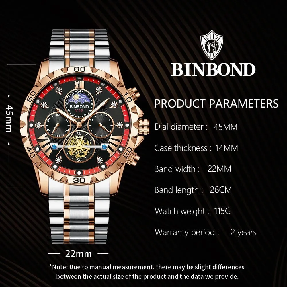 Watches Big Face Dial Stainless Steel Chronograph Fashion Business Dress Diamond ascend concave Multifunction Wrist Watch for Men Waterproof Luminous Mens 