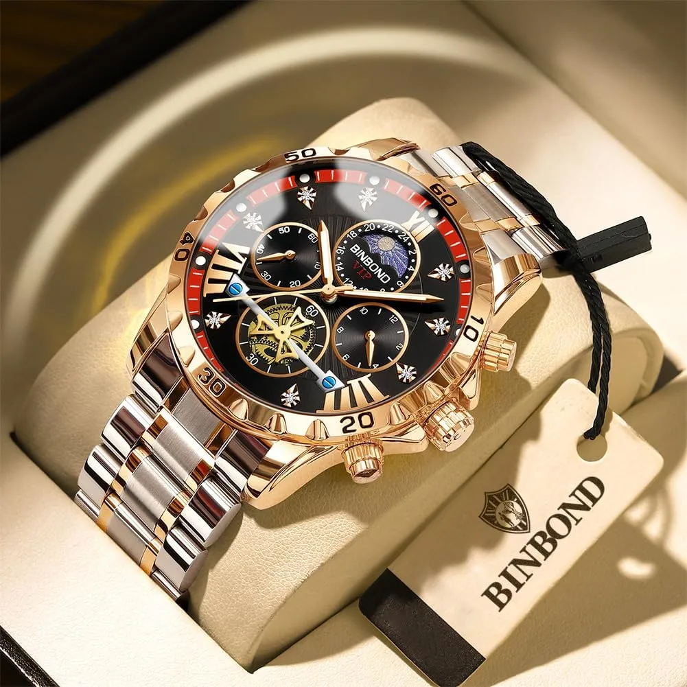 Watches Big Face Dial Stainless Steel Chronograph Fashion Business Dress Diamond ascend concave Multifunction Wrist Watch for Men Waterproof Luminous Mens 