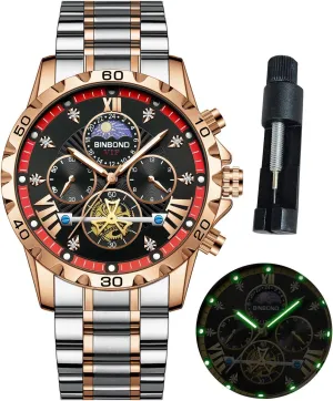 Watches Big Face Dial Stainless Steel Chronograph Fashion Business Dress Diamond ascend concave Multifunction Wrist Watch for Men Waterproof Luminous Mens 