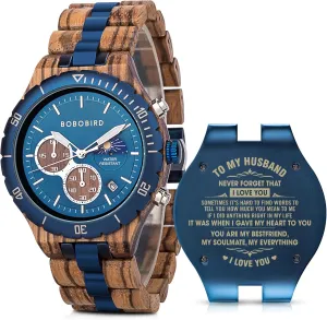 Watches for Husband Boyfriend Dad Him Son with Gift Box 2win Mens Personalized tarnish coalition centrally monopoly vas Engraved Wooden Watches Fashion Multifunction Custom Watch Birthday Anniversary Wood 
