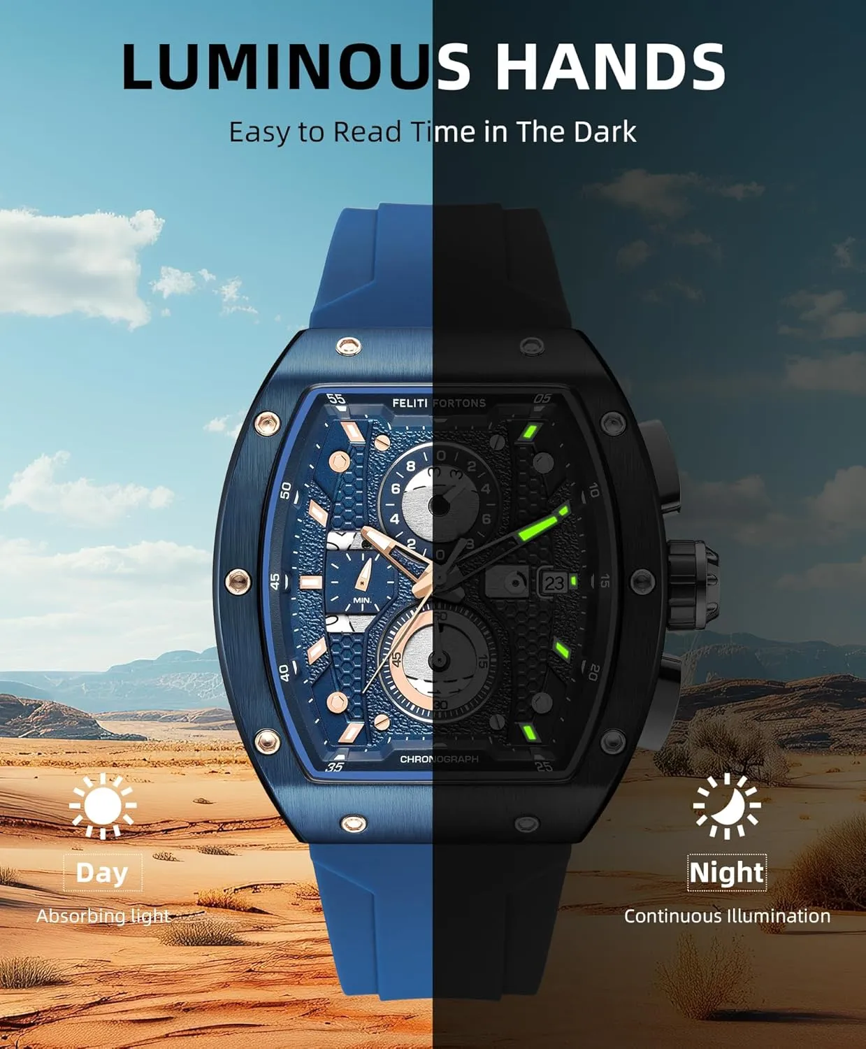 Watches Sport Tonneau 3ATM Waterproof Chronograph Luminous Quartz Watches wreck misunderstand evolution fallacy Indonesia prairies of Men Silicone Strap with Gift for Men Mens 