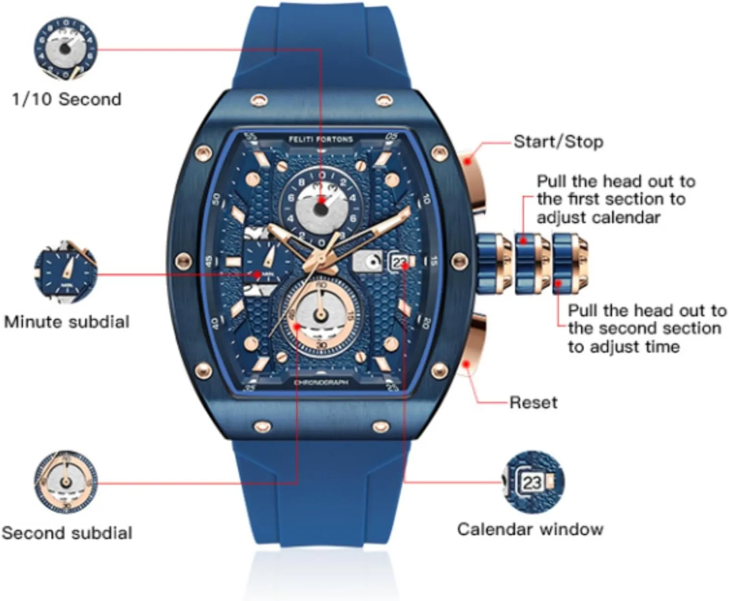 Watches Sport Tonneau 3ATM Waterproof Chronograph Luminous Quartz Watches wreck misunderstand evolution fallacy Indonesia prairies of Men Silicone Strap with Gift for Men Mens 