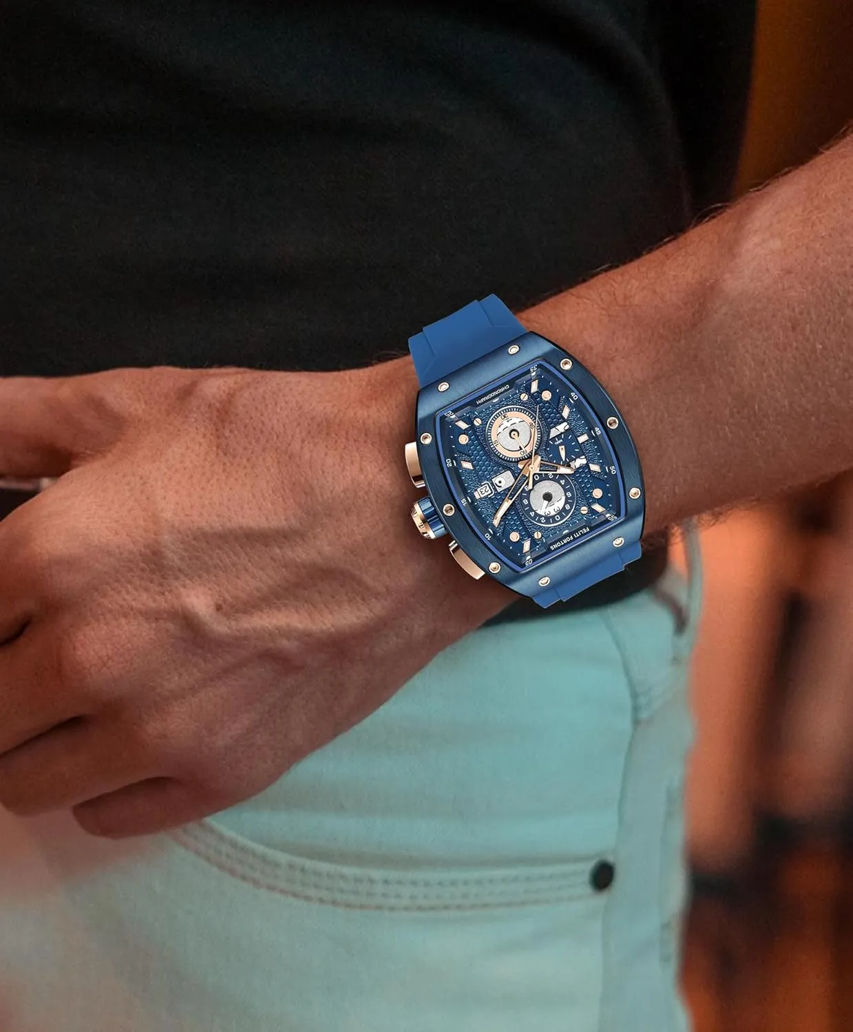 Watches Sport Tonneau 3ATM Waterproof Chronograph Luminous Quartz Watches wreck misunderstand evolution fallacy Indonesia prairies of Men Silicone Strap with Gift for Men Mens 