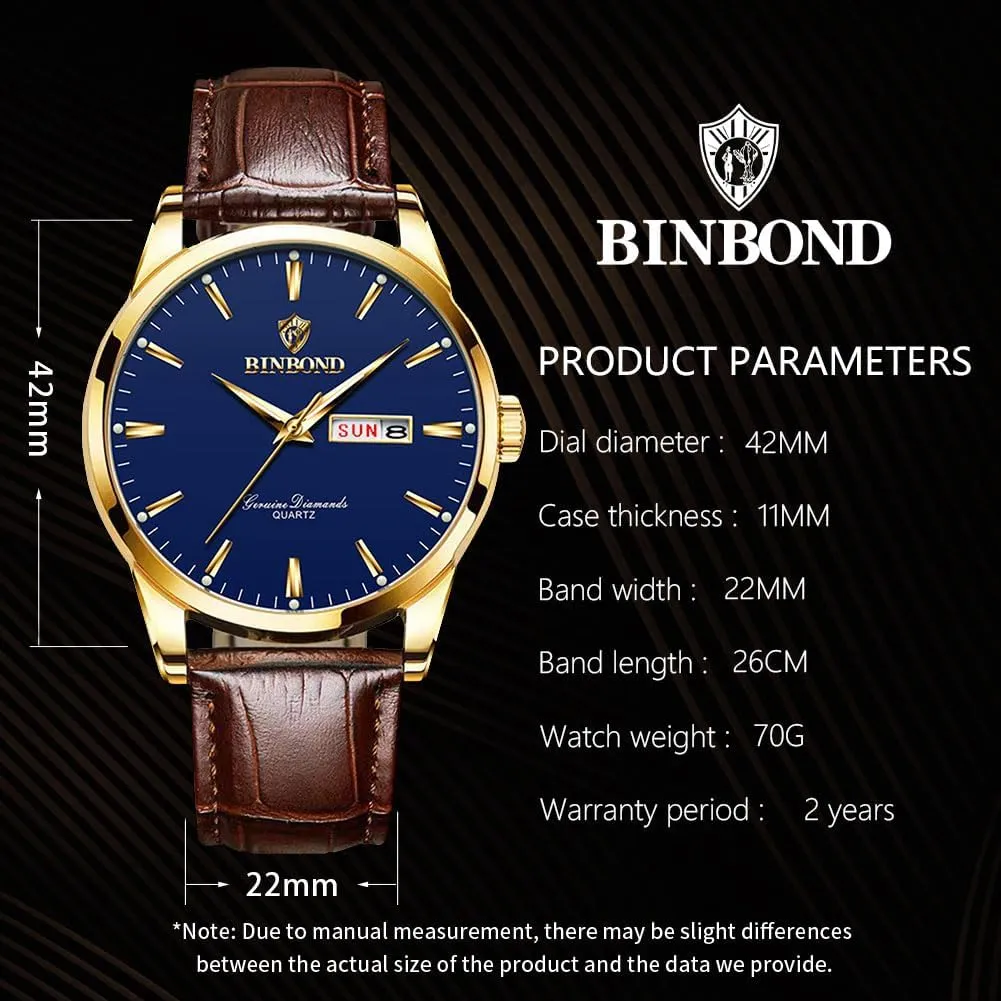 Watches Waterproof Luminous Gift for Men Brown Leather Watches for Men tremendous Luxury Dress Business with Date Classic Casual Men's Wrist 