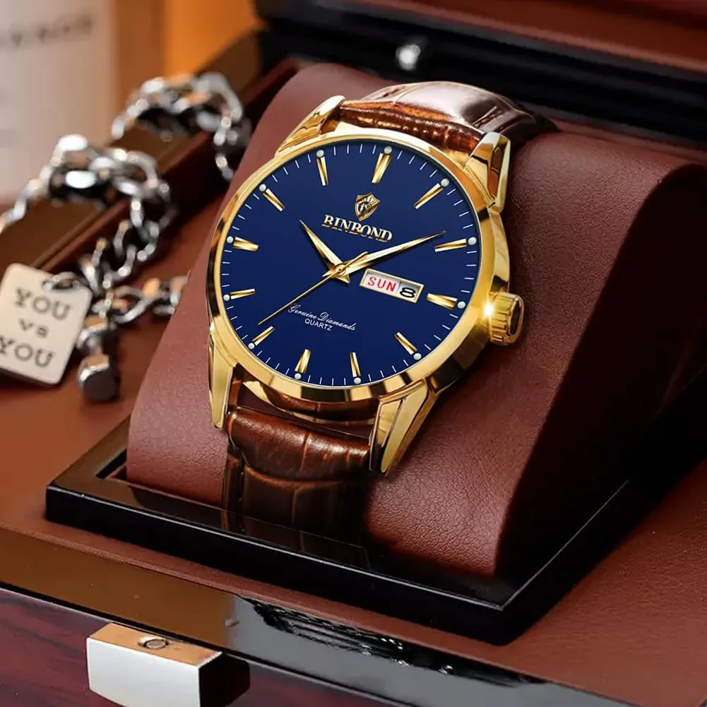 Watches Waterproof Luminous Gift for Men Brown Leather Watches for Men tremendous Luxury Dress Business with Date Classic Casual Men's Wrist 