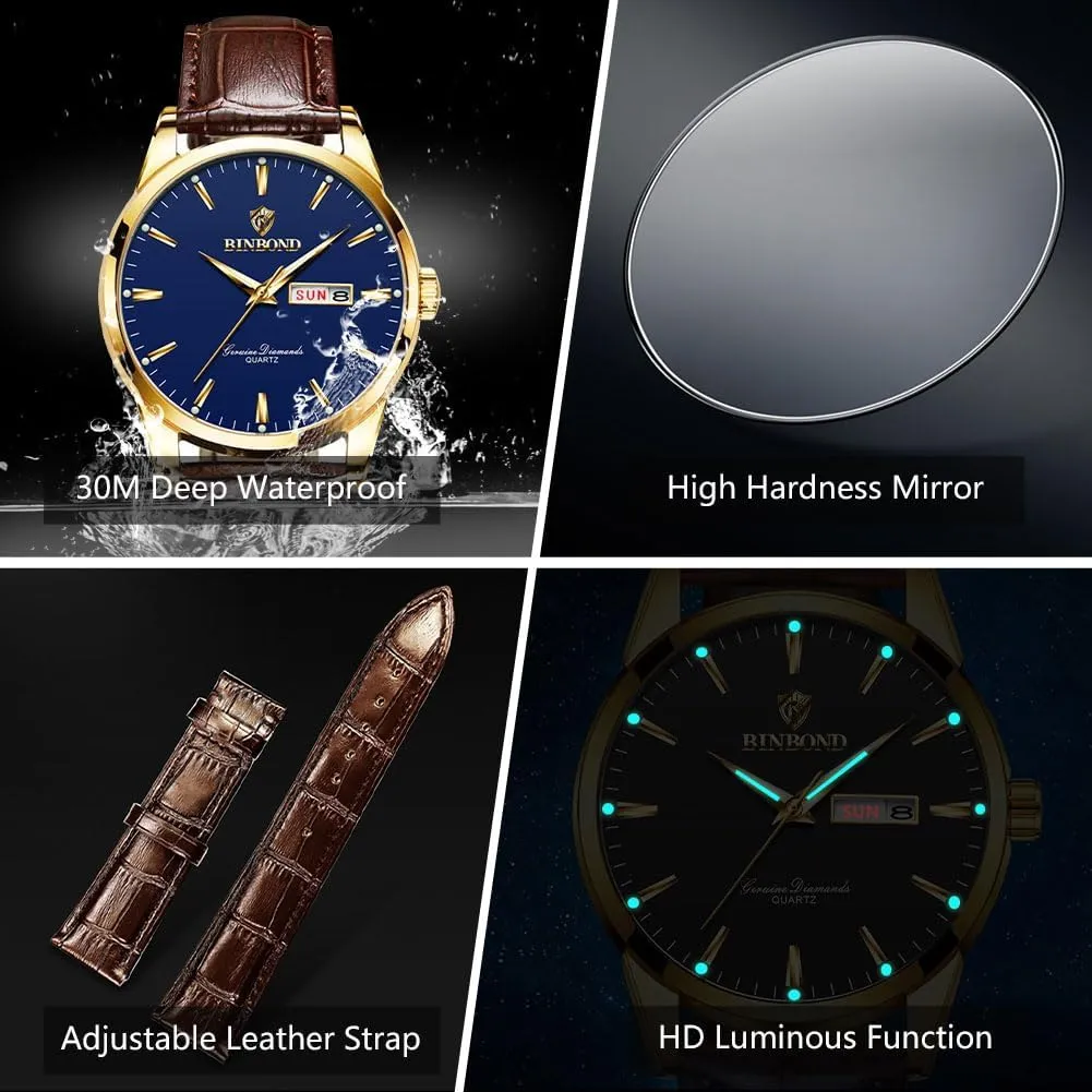 Watches Waterproof Luminous Gift for Men Brown Leather Watches for Men tremendous Luxury Dress Business with Date Classic Casual Men's Wrist 
