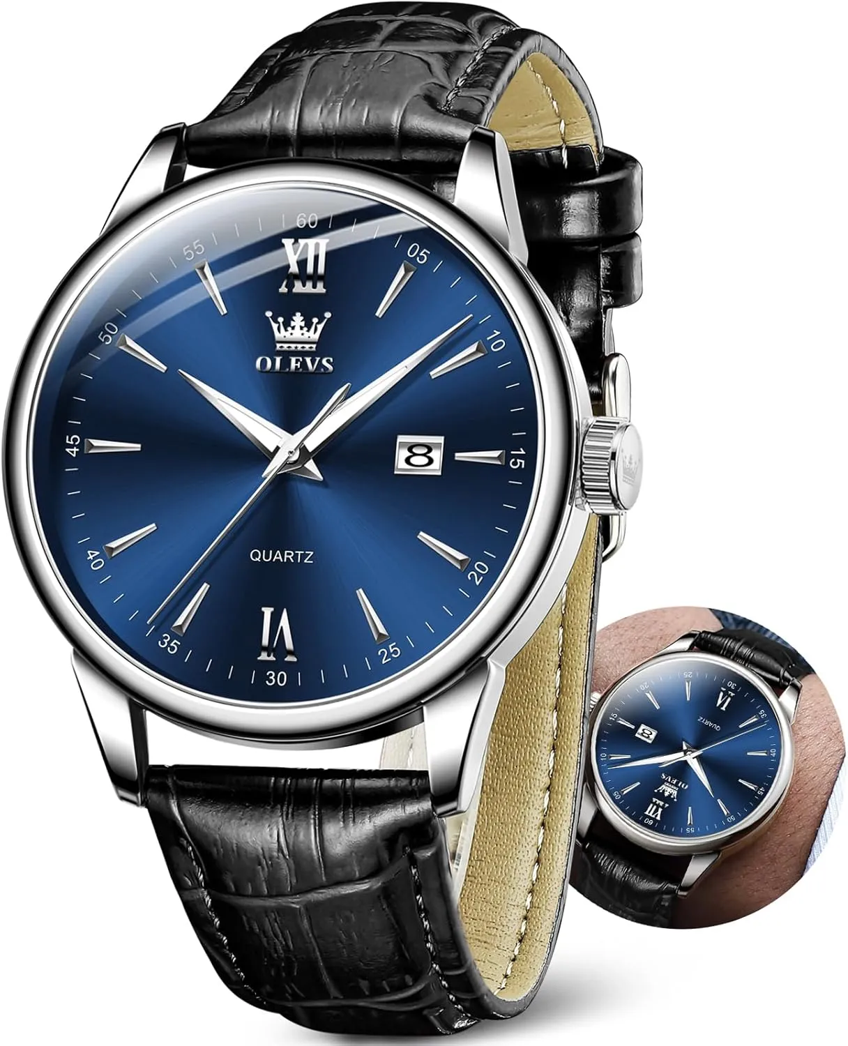 Watch,Reloj para Hombres OLEVS Men Leather Watch,Mens Wrist Watches,Big Face Watches for Men,Leather Band Watches for Men,Day Date Watches spiky intensely datebase for Men,Waterproof Watches for Men,Men Classic 