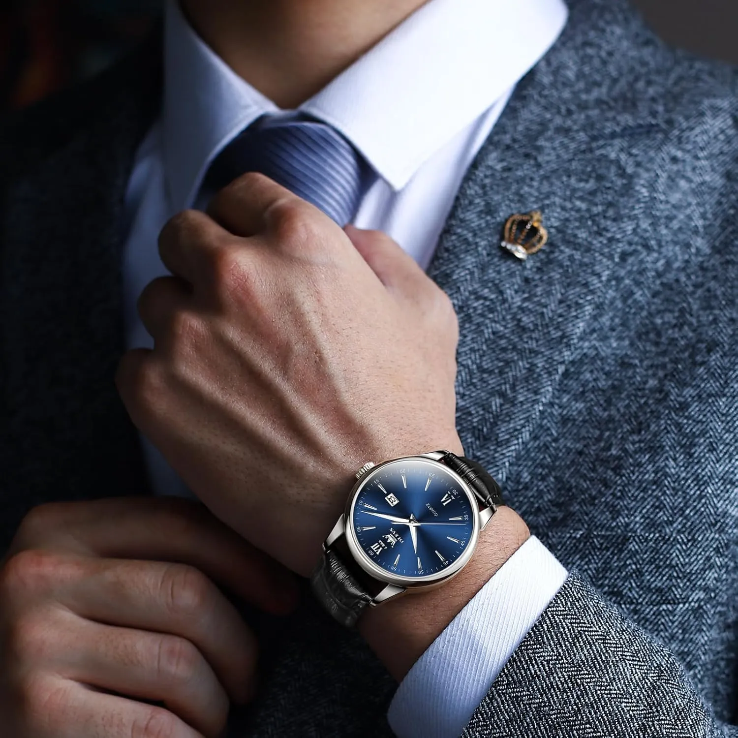 Watch,Reloj para Hombres OLEVS Men Leather Watch,Mens Wrist Watches,Big Face Watches for Men,Leather Band Watches for Men,Day Date Watches spiky intensely datebase for Men,Waterproof Watches for Men,Men Classic 