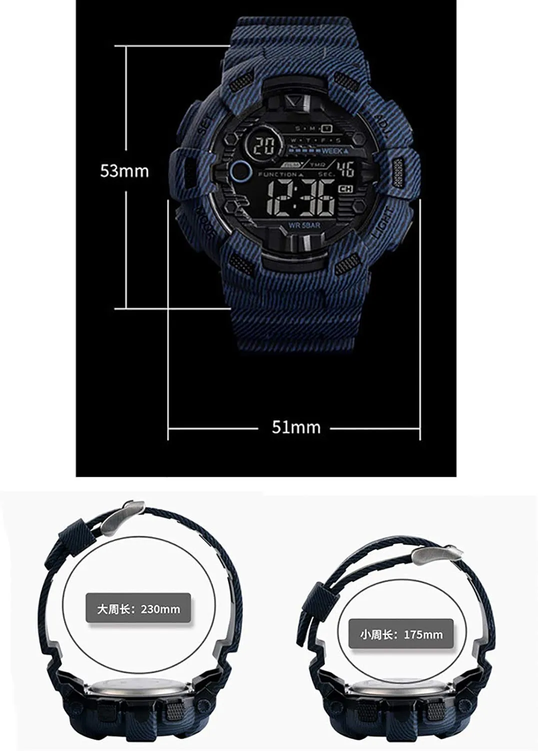 Water Proof Wristband Watch G Camouflage Large Dial Men's Dual Display Watch, Pu Strap, babble originality Outdoor Sports Electronic Watch, 50m 
