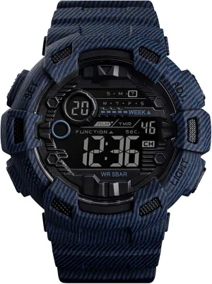Water Proof Wristband Watch G Camouflage Large Dial Men's Dual Display Watch, Pu Strap, babble originality Outdoor Sports Electronic Watch, 50m 