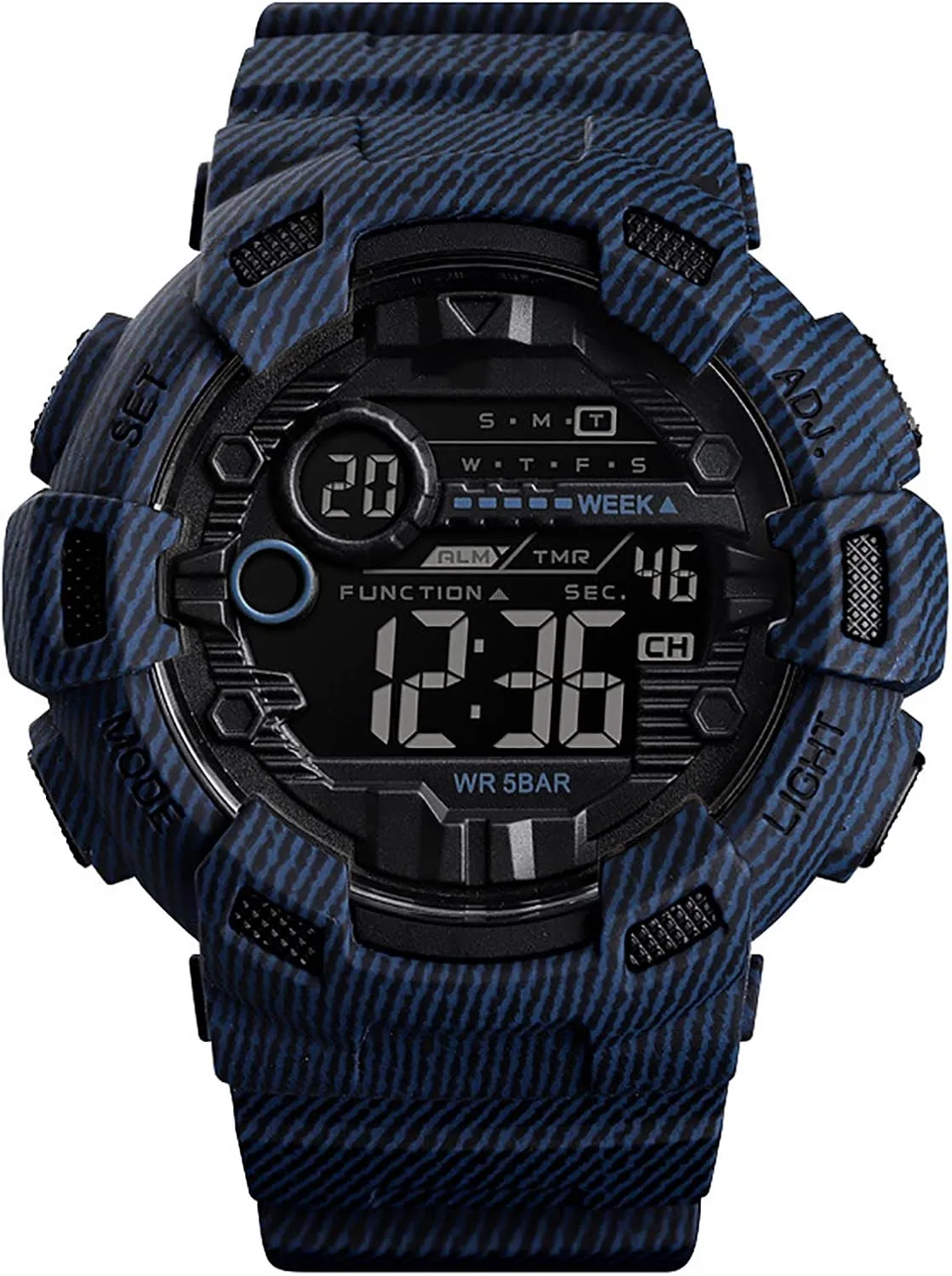 Water Proof Wristband Watch G Camouflage Large Dial Men's Dual Display Watch, Pu Strap, babble originality Outdoor Sports Electronic Watch, 50m 