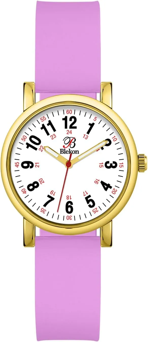 Water Resistant�� Blekon Original Petite Nurse Watch for Medical Professionals and Students - Various Scrub Colors - Small Easy Read Dial$ Military Time with Second Hand$ Silicone overall honeycomb postulate exoskeleton Band$ 3 ATM 