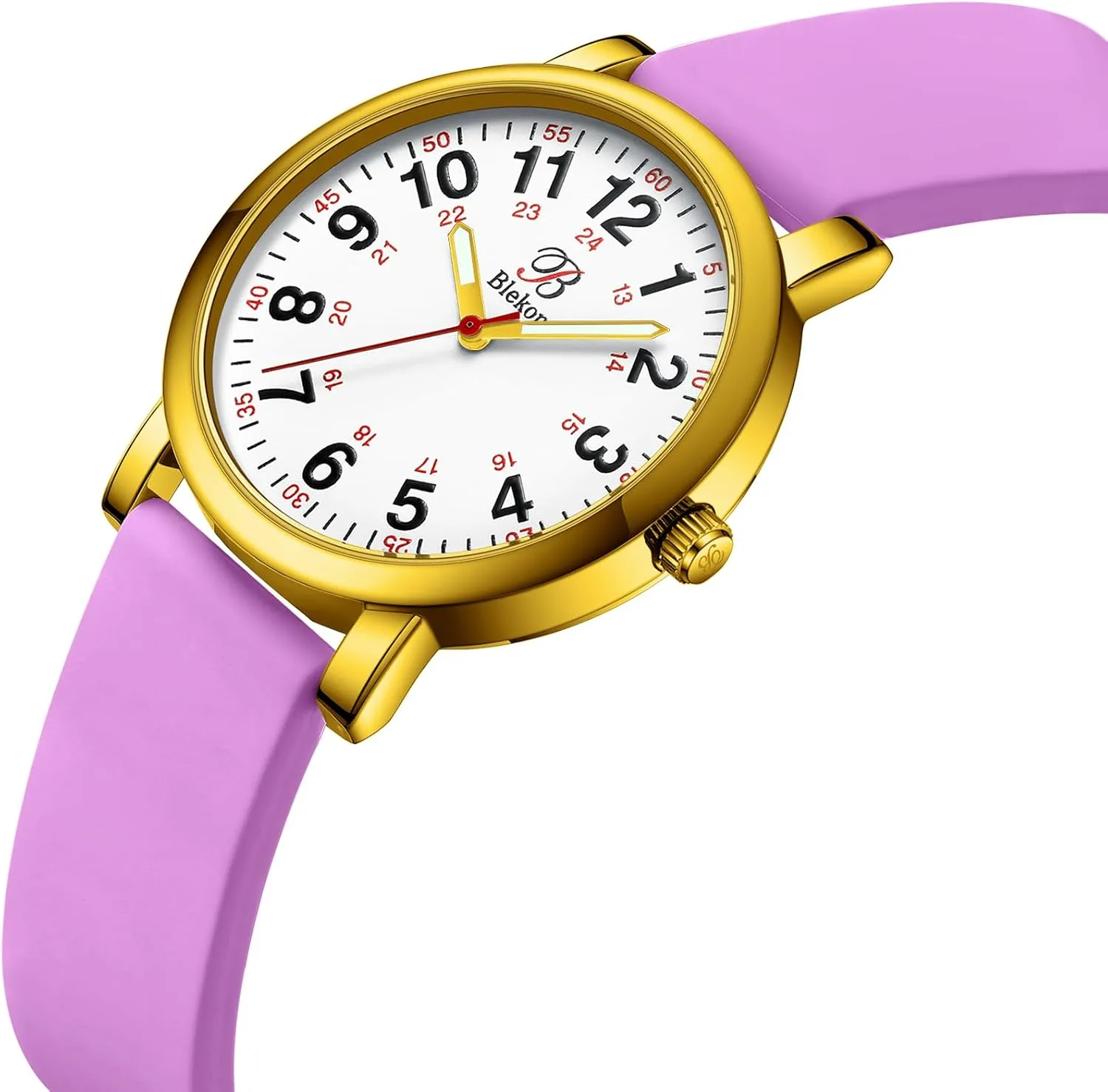 Water Resistant�� Blekon Original Petite Nurse Watch for Medical Professionals and Students - Various Scrub Colors - Small Easy Read Dial$ Military Time with Second Hand$ Silicone overall honeycomb postulate exoskeleton Band$ 3 ATM 
