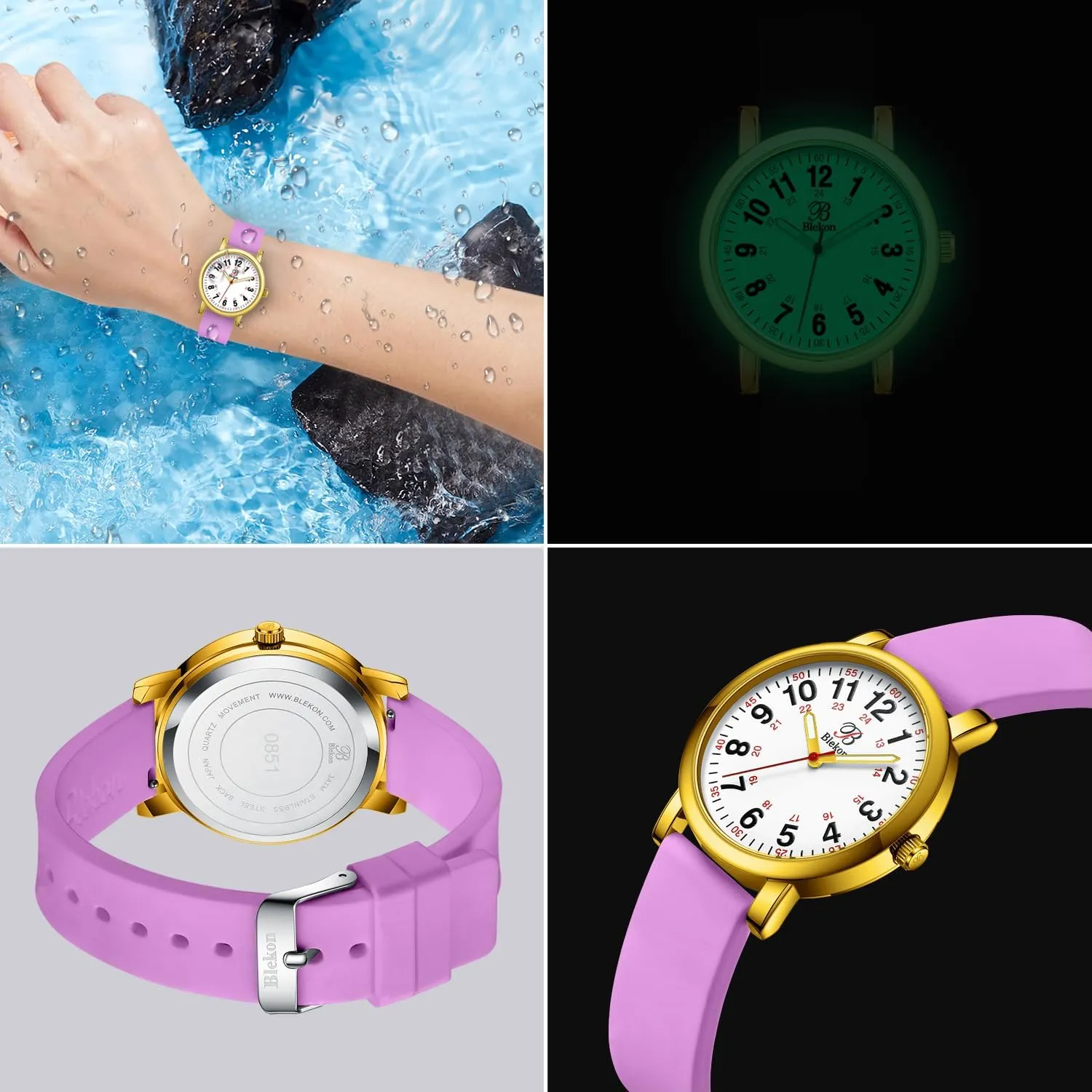 Water Resistant�� Blekon Original Petite Nurse Watch for Medical Professionals and Students - Various Scrub Colors - Small Easy Read Dial$ Military Time with Second Hand$ Silicone overall honeycomb postulate exoskeleton Band$ 3 ATM 