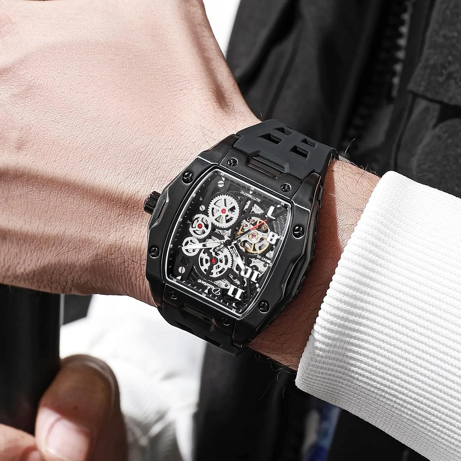 Waterproof Automatic Wristwatch Watch for Men Skeleton Mechanical Sports Watches Men's Wine Barrel carman fame atmosphere oratorio cascade Luminous 