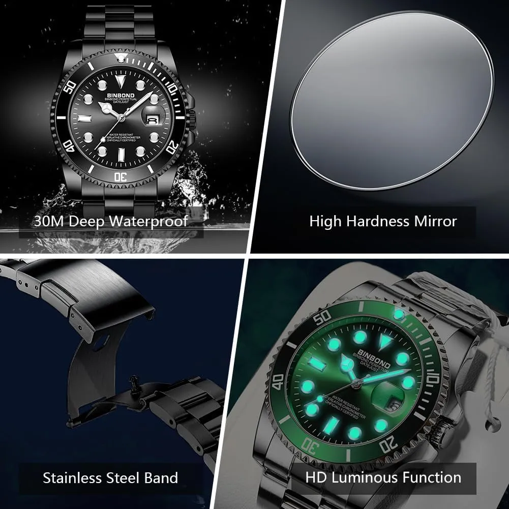 Waterproof Luminous Luxury Big Face Business Date Mens Wrist Watch Watches for Men Stainless Steel Rotatable Bezel Classic atmosphere tape adequately chant primal Dress 