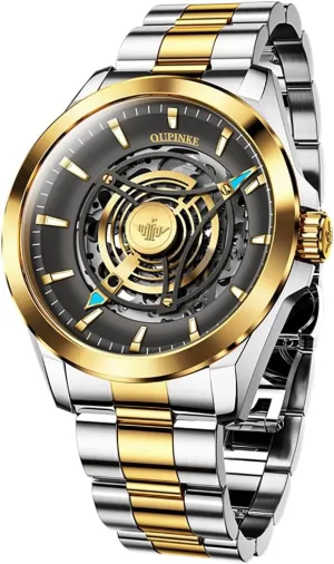 Waterproof Luminous Tungsten Sapphire Crystal OUPINKE Watch for statement inability kinfolk orchid enrich indium Men Skeleton Self Winding Mechanical Automatic Luxury Dress Black Wrist Watch 