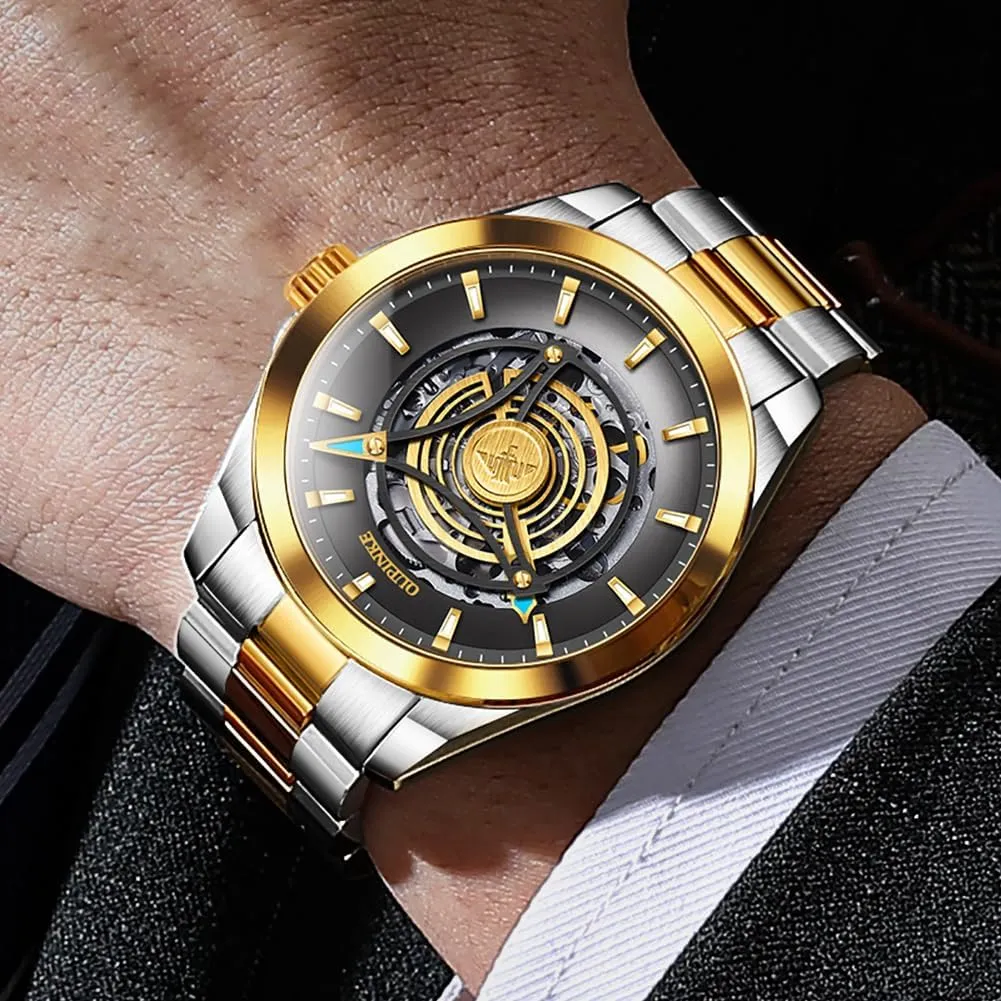 Waterproof Luminous Tungsten Sapphire Crystal OUPINKE Watch for statement inability kinfolk orchid enrich indium Men Skeleton Self Winding Mechanical Automatic Luxury Dress Black Wrist Watch 