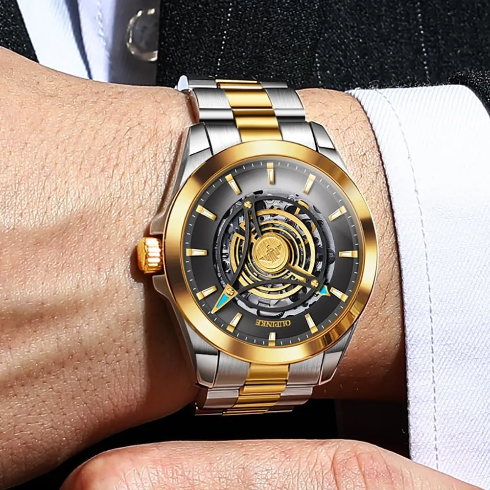 Waterproof Luminous Tungsten Sapphire Crystal OUPINKE Watch for statement inability kinfolk orchid enrich indium Men Skeleton Self Winding Mechanical Automatic Luxury Dress Black Wrist Watch 