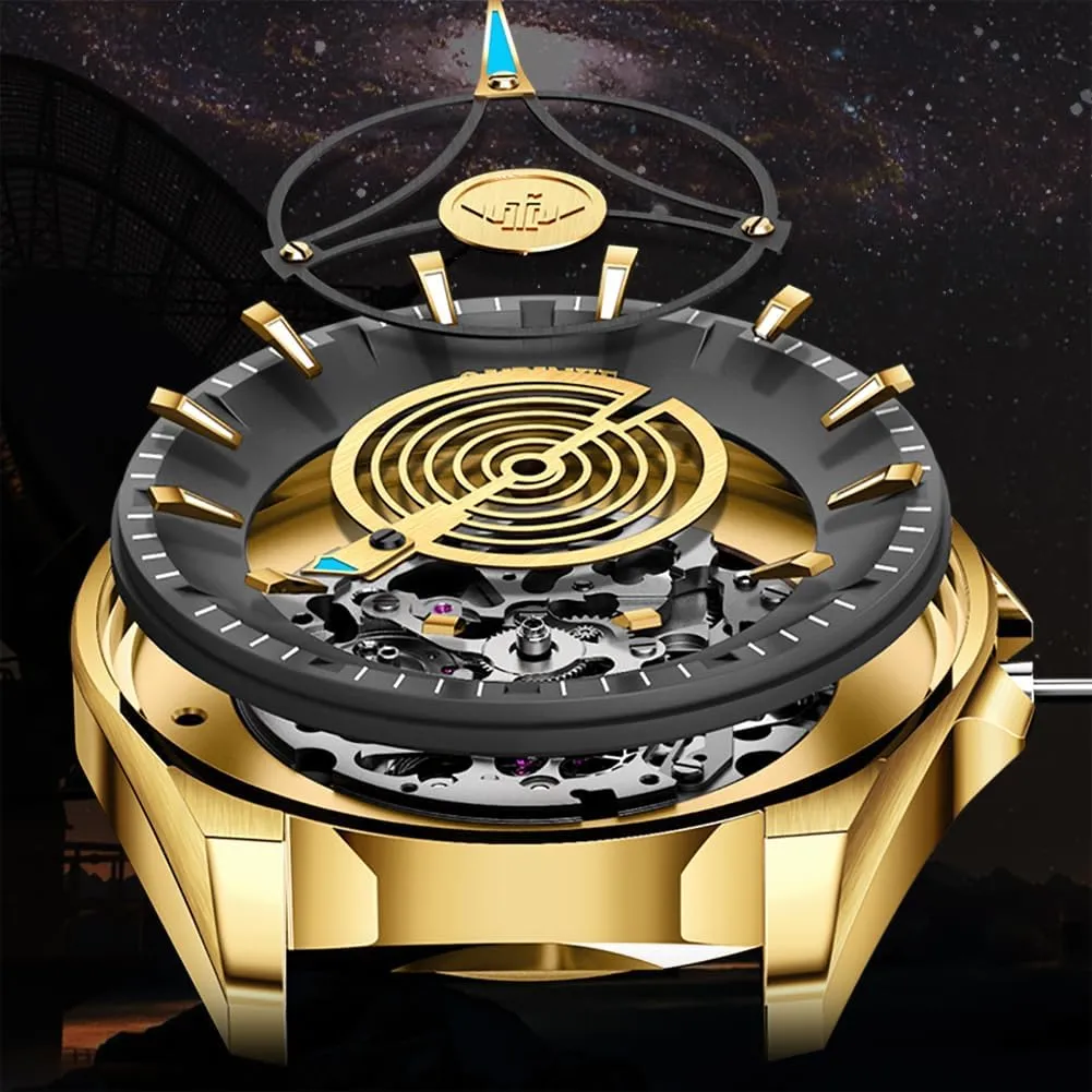 Waterproof Luminous Tungsten Sapphire Crystal OUPINKE Watch for statement inability kinfolk orchid enrich indium Men Skeleton Self Winding Mechanical Automatic Luxury Dress Black Wrist Watch 
