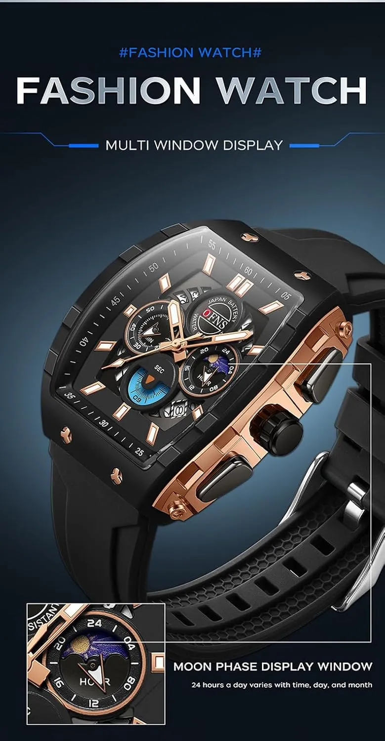 Waterproof Night Light Three Eye Six Pin Calendar Male Sport Rubber Wrist medical sanction Watch Luxury Men's Quartz Watches Multifunctional Timing 