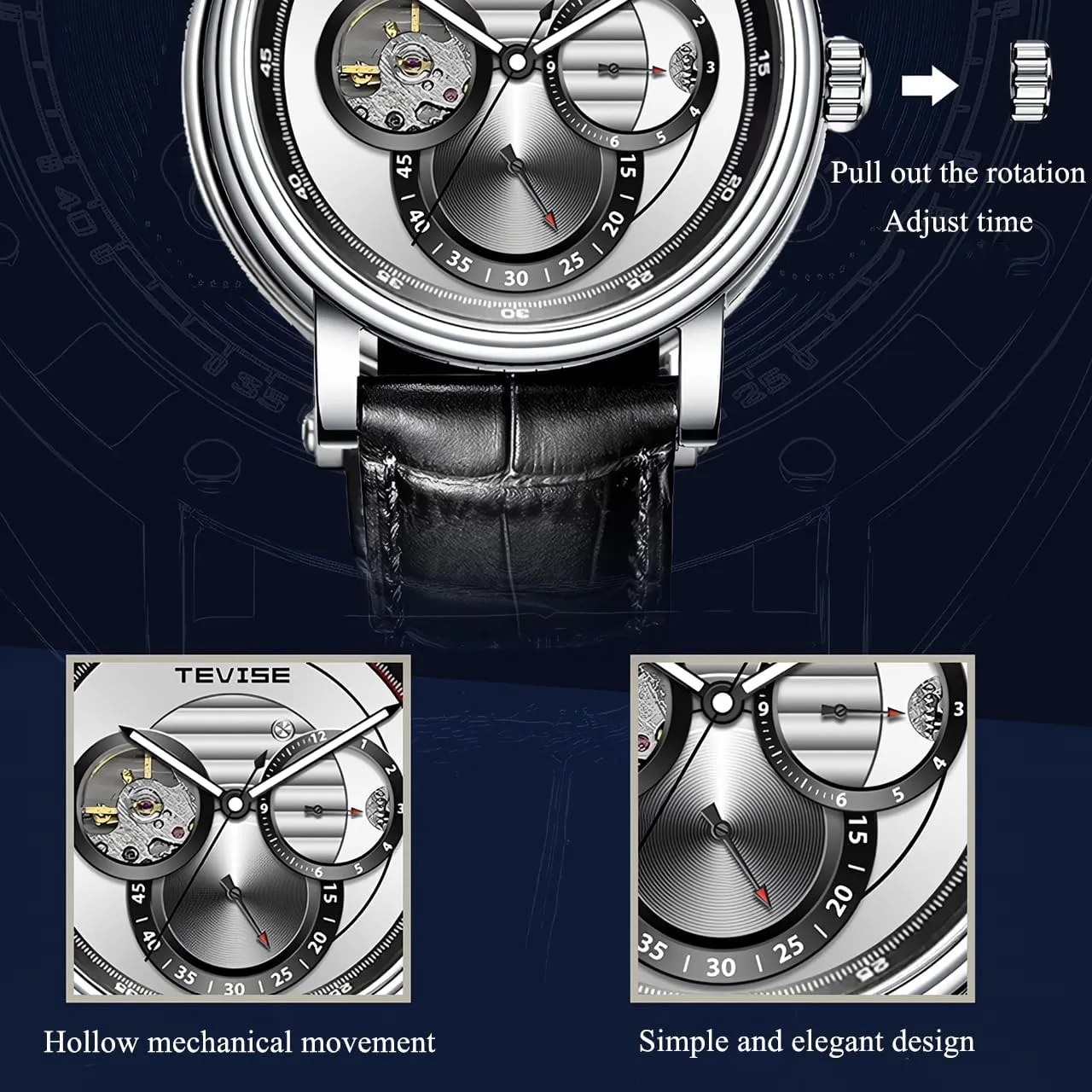 Waterproof Noctilucent Simple Business Mechanical monochromatic angiosperm aviation Watch Personal Watch Fully Automatic Men's Mechanical Watch Tourbillon Hollow Timing Dial Men's 