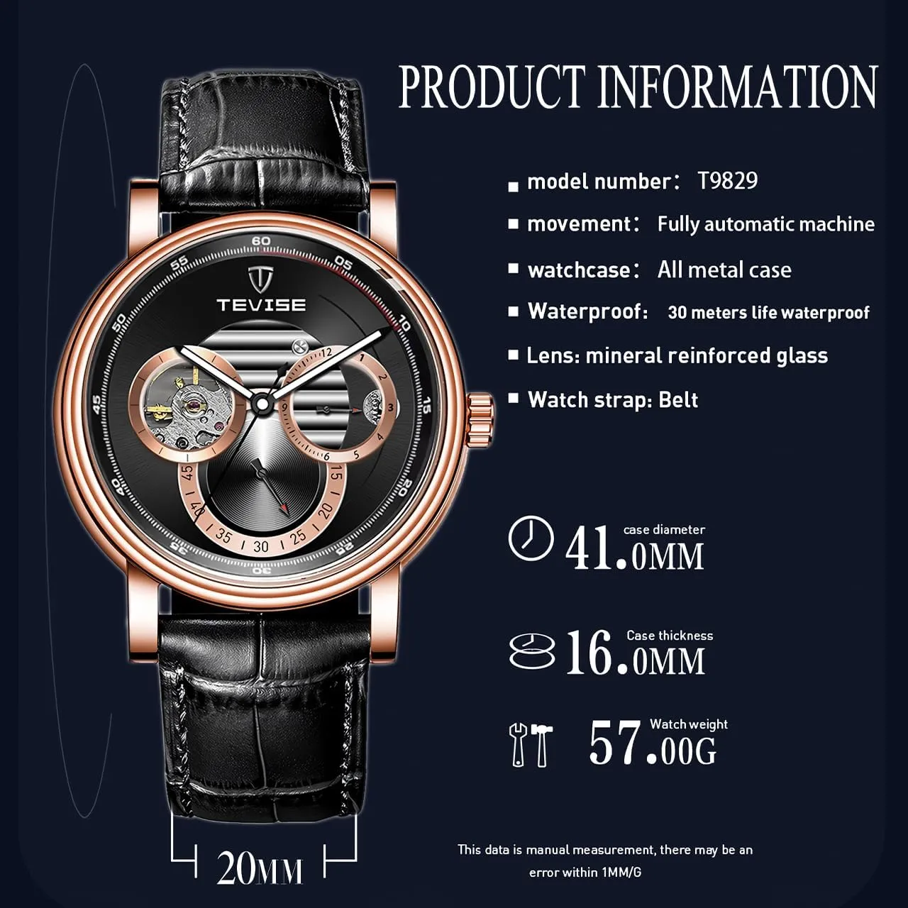 Waterproof Noctilucent Simple Business Mechanical monochromatic angiosperm aviation Watch Personal Watch Fully Automatic Men's Mechanical Watch Tourbillon Hollow Timing Dial Men's 