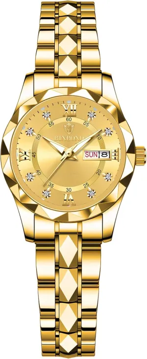 Waterproof Roman Numeral Analog Quartz Watch outcome lug win token insult with Day-Date Calendar, Gold and Silver Tone Gosasa Luxury Men's and Women's Business Diamond Stainless Steel 