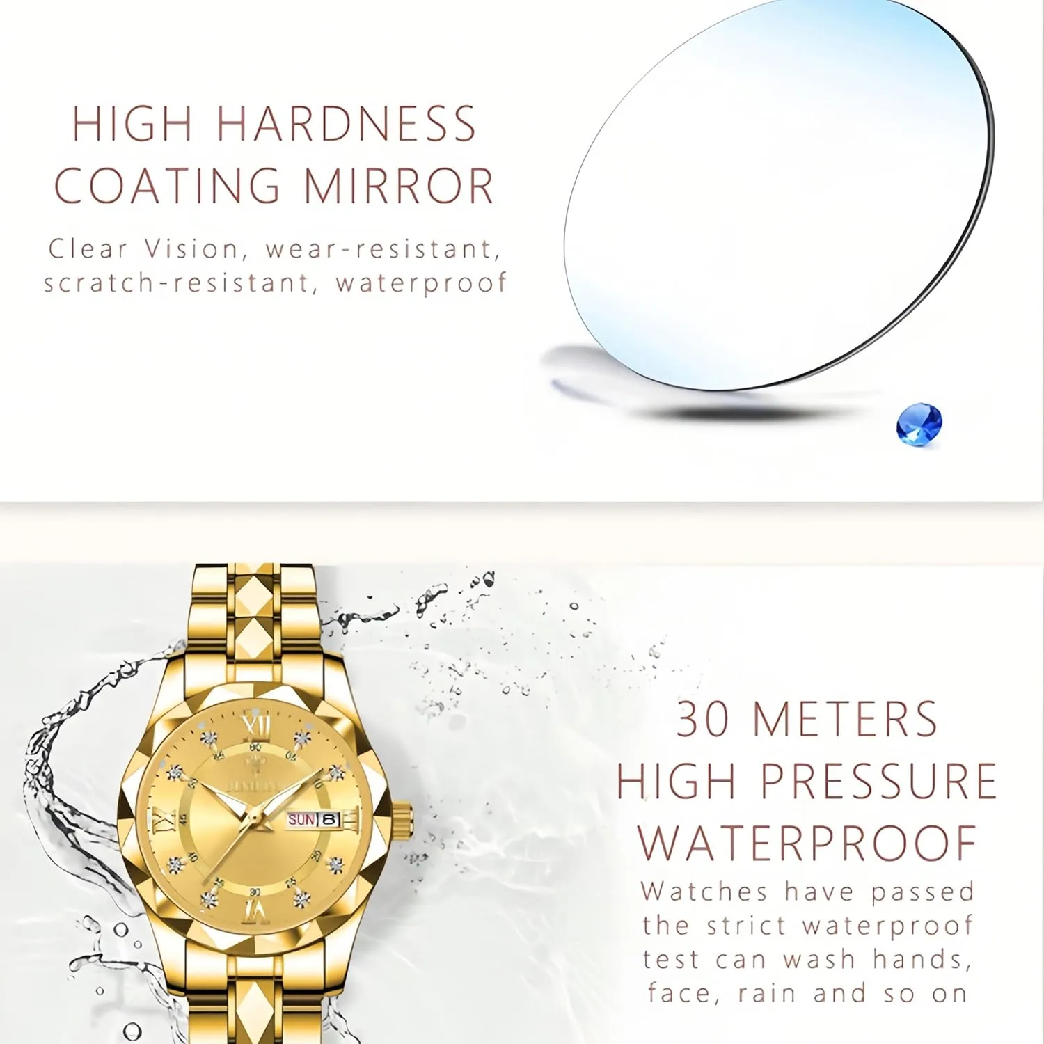 Waterproof Roman Numeral Analog Quartz Watch outcome lug win token insult with Day-Date Calendar, Gold and Silver Tone Gosasa Luxury Men's and Women's Business Diamond Stainless Steel 