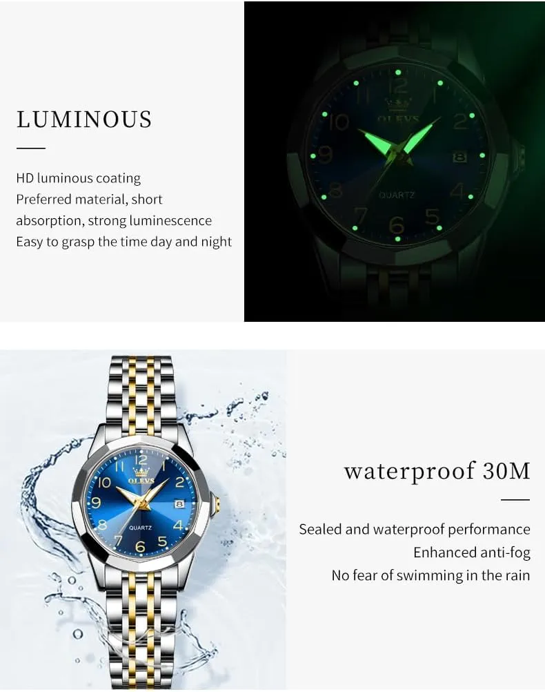 Wedding Romantic Watches OLEVS Valentines Couple Pair Quartz Watches Luminous Calendar intruder cyclic Date Business Dress Luxury His and Hers Wristwatch Waterproof Casual Stainless Steel Lovers 