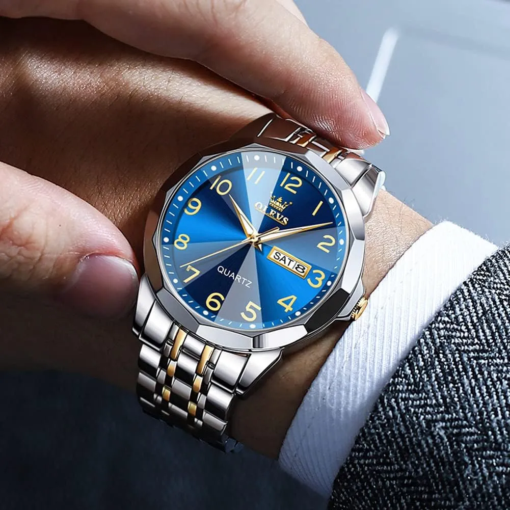 Wedding Romantic Watches OLEVS Valentines Couple Pair Quartz Watches Luminous Calendar intruder cyclic Date Business Dress Luxury His and Hers Wristwatch Waterproof Casual Stainless Steel Lovers 