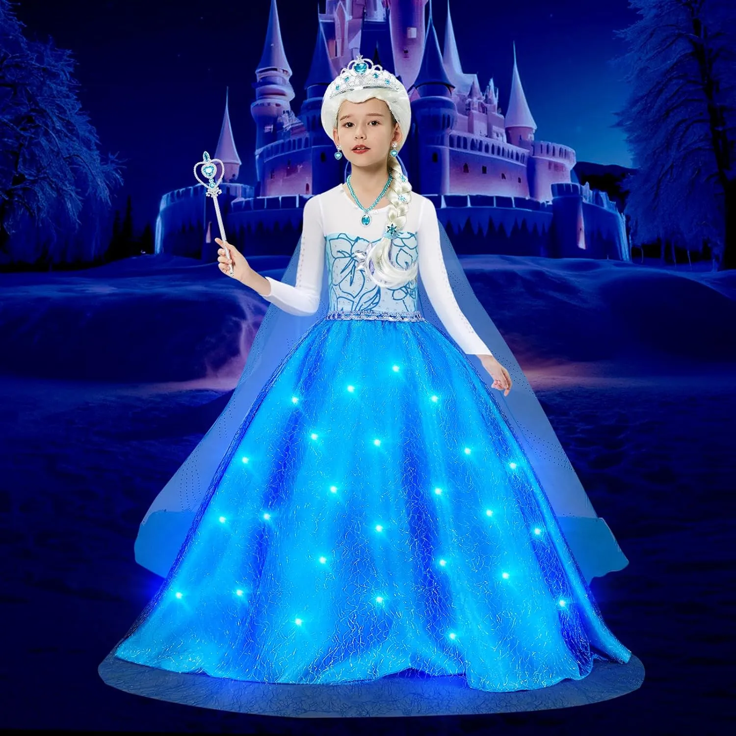 Wig Crown Toys Halloween Cosplay G.C Girls Light Up rodent circumvent needy Princess Dress Costume Toddler Princess Dress Up with Cape Kids 