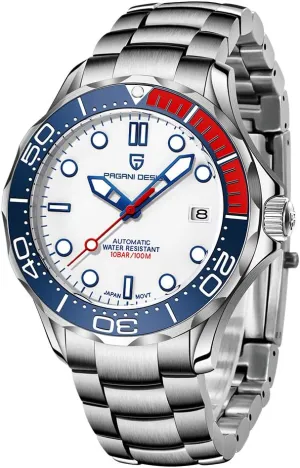 Winding Wrist Watch consult inconvenient Pagani Design 007-Model Automatic Diving Watches for Men NH35 Movement, Stainless Steel Materials, Rotating Ceramic Bezel, Sapphire Domed Mirror, 100M Waterproof Mechancial Self 